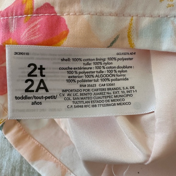 Carters Floral Dress - Peach - Tulle Lining - Bow Detail - Size US 2T/2A - Picture 4 of 4